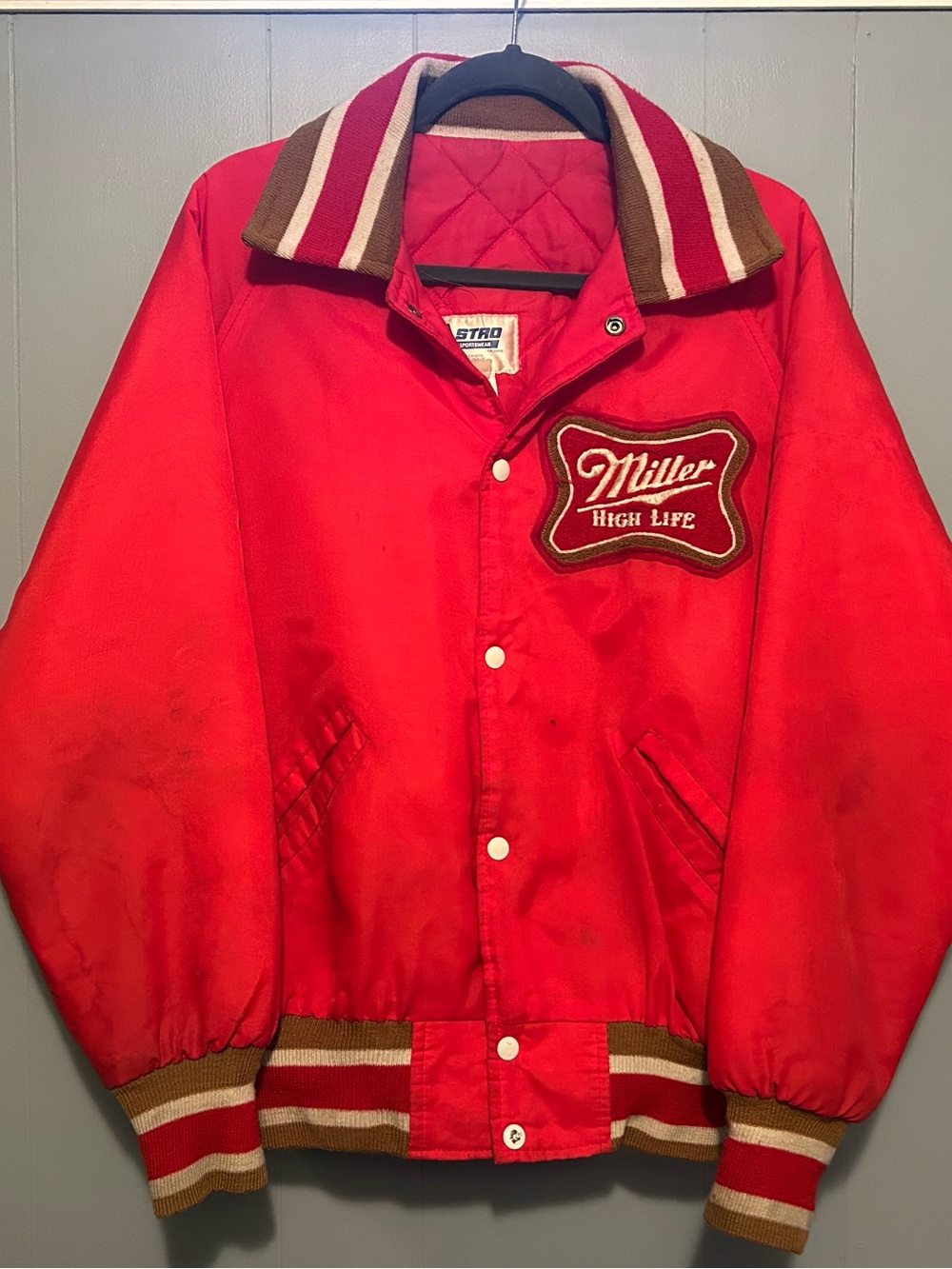 Vintage Miller High Life Beer Red Bomber Jacket